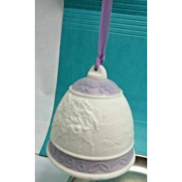 Lladro 1993 Christmas Bell Ornament Baby Jesus White Lavender - Picture 2 of 11